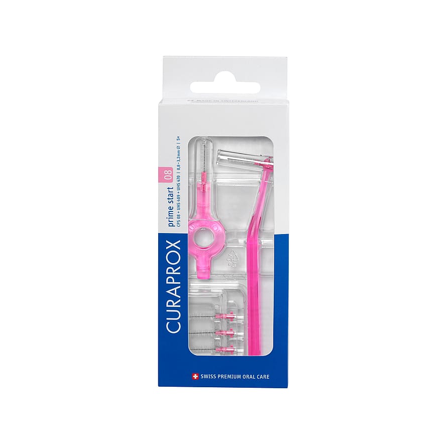 Curaprox Prime Start 5 stk mellemrumsbørster + 2 Håndtag Pink/ 0,8 mm 5 stk