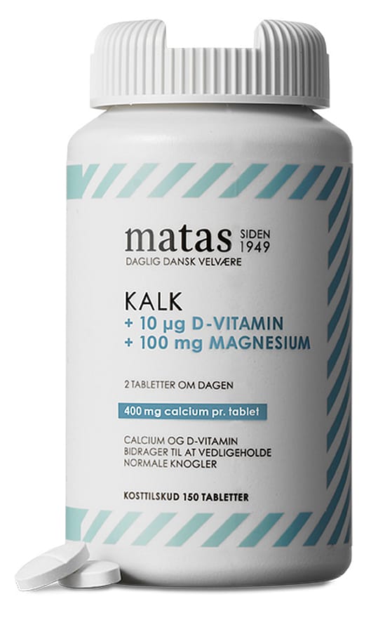 Matas Striber Kalk 400 mg + Magnesium 100 mg + D-vitamin 10 µg 150 tabl.