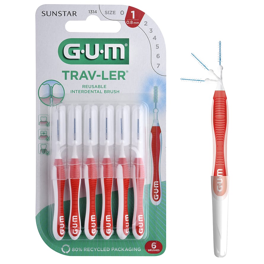 GUM TravLer Rød, 6 stk.