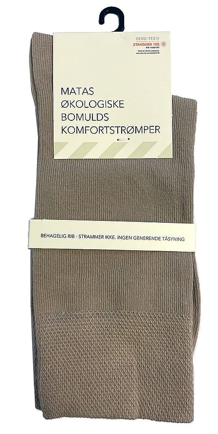 Matas Striber Økologiske Bomulds Komfortstrømpe Sand 37-41