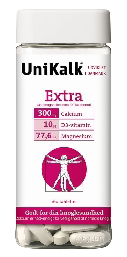 Unikalk Extra - Kalk 300 mg, Magnesium 77,6 µg og D-vitamin 10 µg 160 tabl