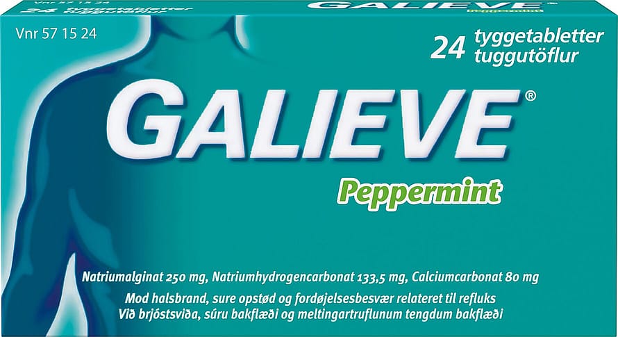 Galieve Peppermint, 250 mg/133,5 mg/80 mg, tyggetabletter 24 stk.