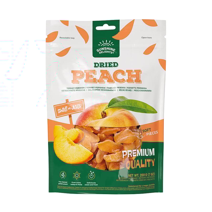 Sunshine Delights Tørret Frugt Tørret Fersken 200 g