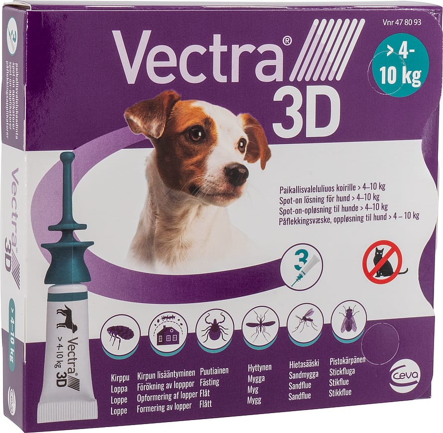 Vectra 3D Spot-on-opløsning til hunde 4-10 kg 3 pak