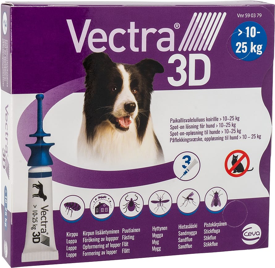 Vectra 3D Spot-on-opløsning til hunde 10-25 kg 10-25 kg 3 pak