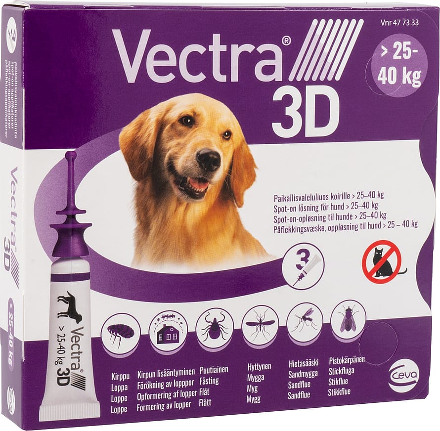 Vectra 3D Spot-on-opløsning til hunde 25-40 kg 25-40 kg 3 pak