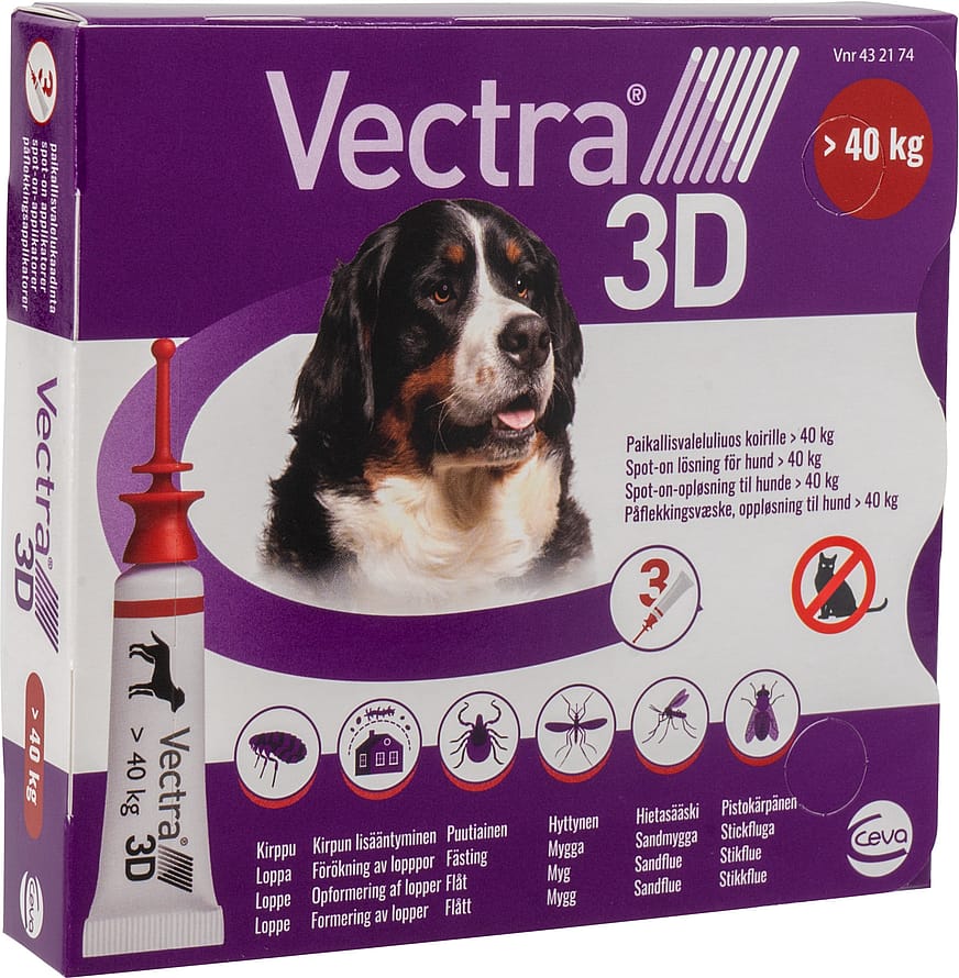 Vectra 3D Spot-on-opløsning til hunde >40 kg >40 kg 3 pak