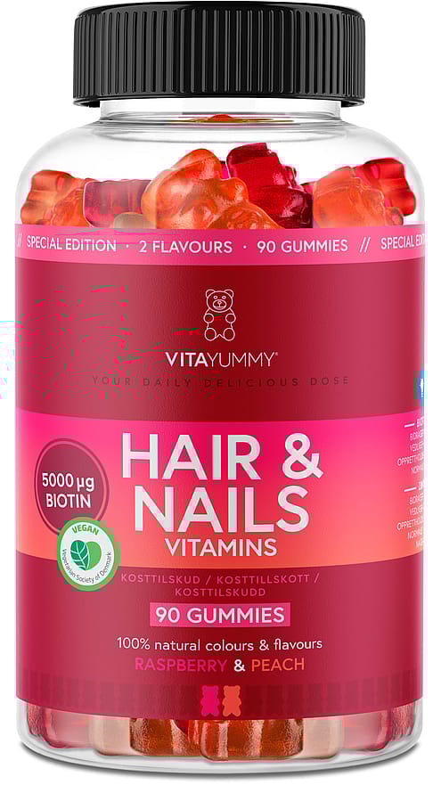 VitaYummy Hair & Nails Mixed, Raspberry & Peach 90 stk.