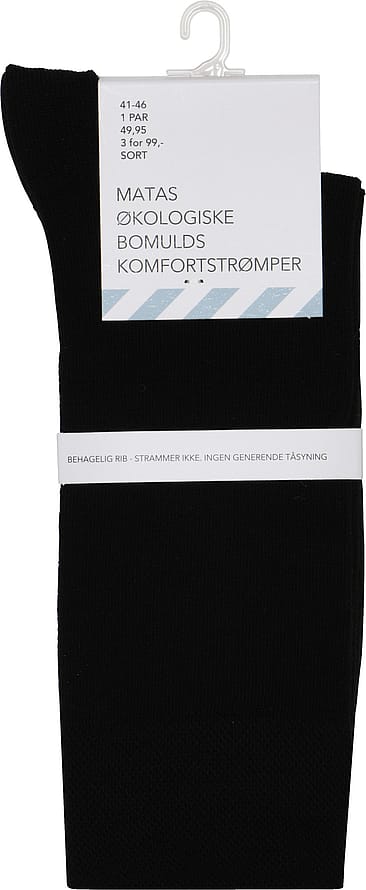 Matas Striber Økologiske Bomulds Komfortstrømpe Sort 41-46