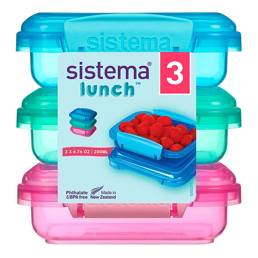 Sistema Opbevaringsboks 3-pack 200 ml/ Blå, pink, grøn