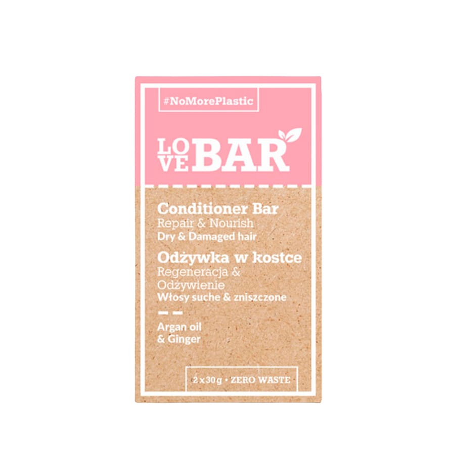 Love Bar Conditioner Bar Repair & Nourish Dry & Damaged Hair Argan Oil & Ginger 2 x 30 g