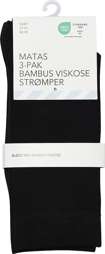 Matas Striber Bambus Viskose Strømper 3-pak Sort 37-41