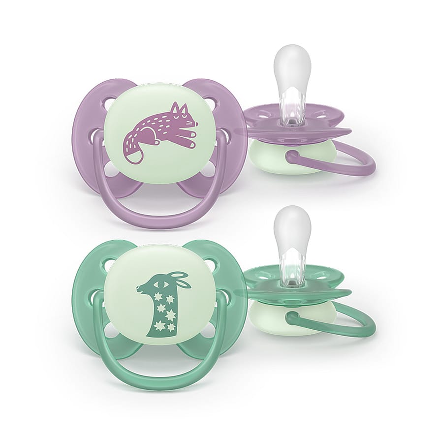 Philips Avent Ultra Soft Nat Sut - Lyser i Mørket  2-Pak Lilla/Grøn 6-18 m