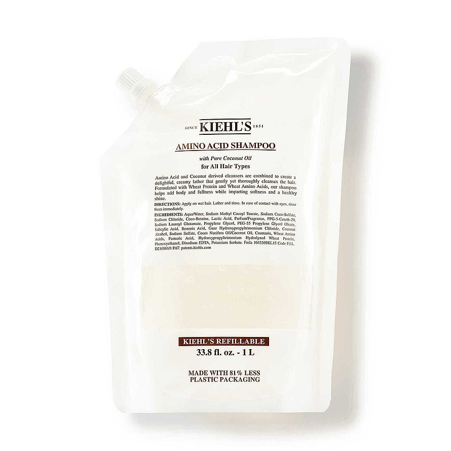 Kiehl’s Amino Acid Shampoo with Pure Coconut Oil Refill Pouch 1000 ml, Refill