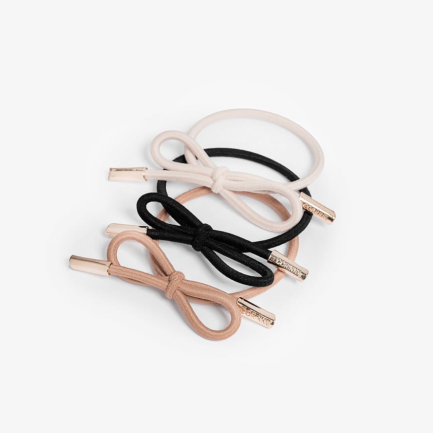 Corinne Hair Tie Bow Metal Plain 3-Pack Mix