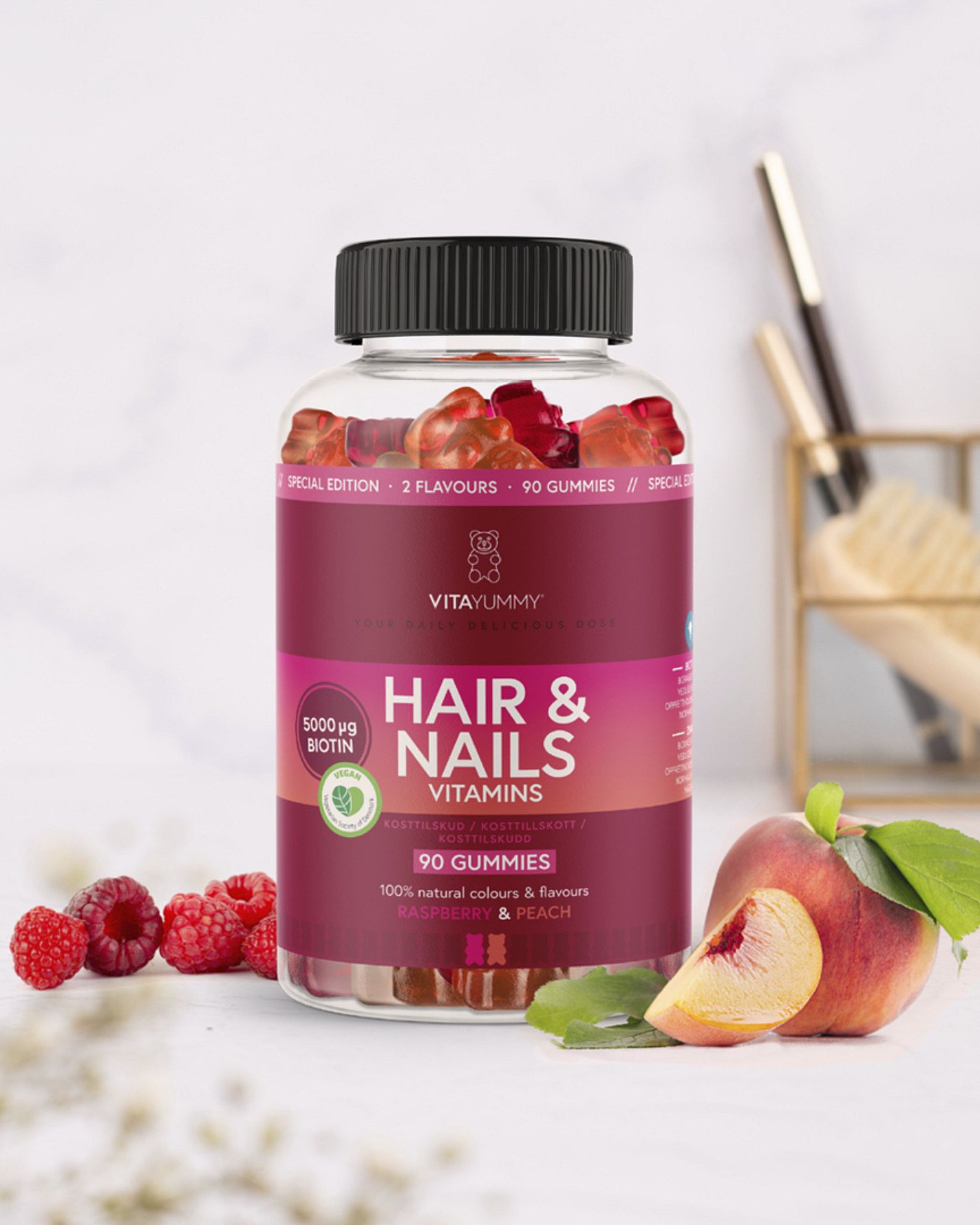 Køb Hair & Nails Mixed, Raspberry & Peach 90 stk. fra VitaYummy Matas