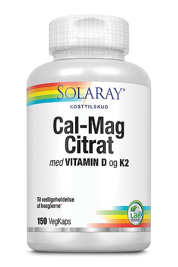 Solaray Cal-Mag Citrat med vitamin D og K2 150 kaps.