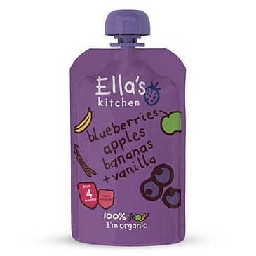 Ella's Kitchen Babymos blåbær, æble, banan & vanilje (4 mdr) Ø 120 g