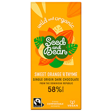 Seed & Bean Mørk Chokolade 58% Sød Appelsin & Timian Ø 85 g