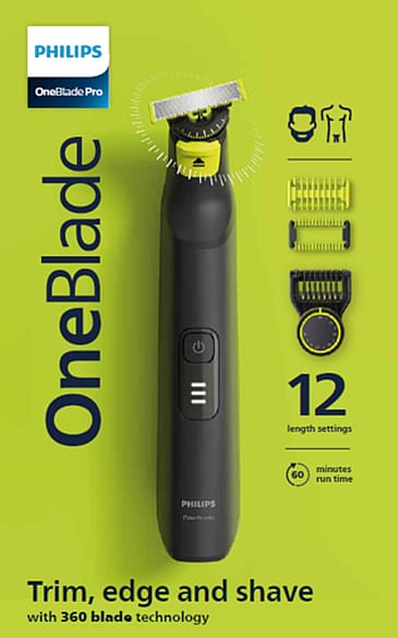 Philips OneBlade Pro Face & Body Fleksibelt 360 Blad Præcisionskam med 14 Længder QP6541/15