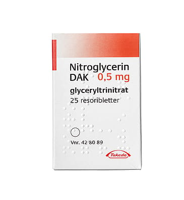 Nitroglycerin DAK sublinguale resoribletter  0,5 mg 25 stk.