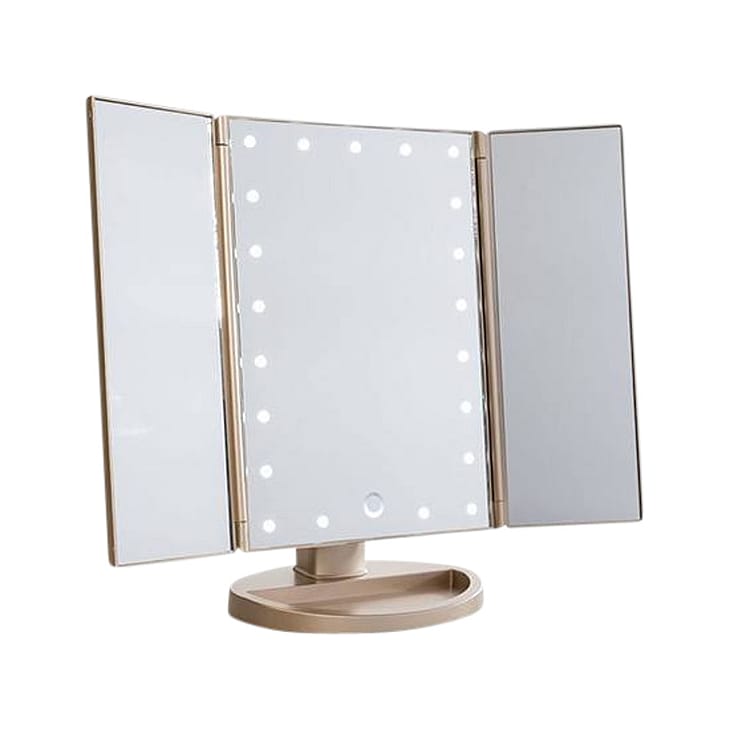Køb UNIQ Three Panel LED Lighted Makeup MirrorRosegold 1 stk Matas