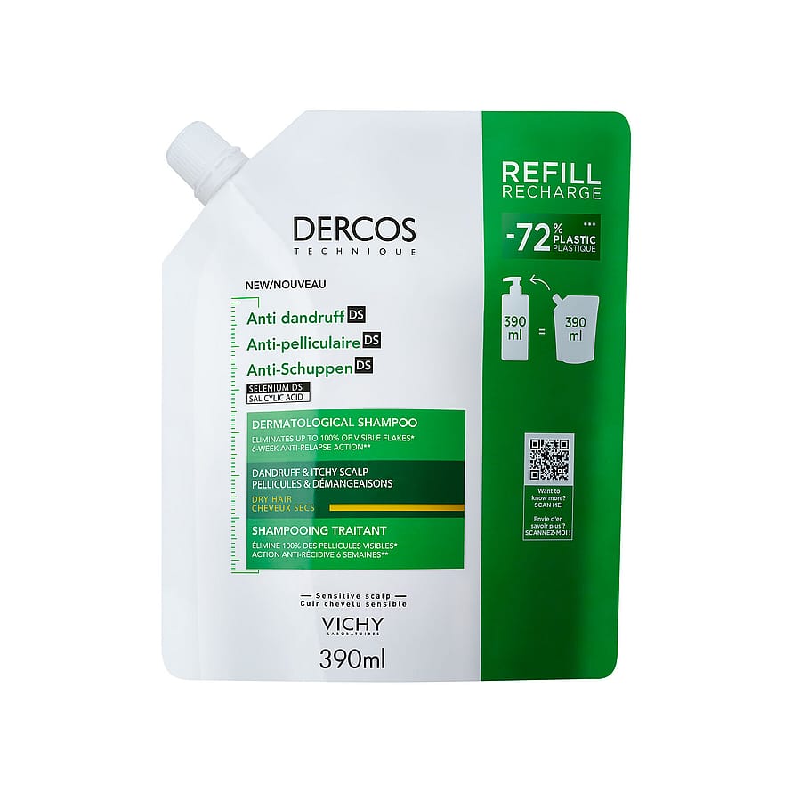 Dercos Anti-Dandruff Shampoo For Dry Hair 390 ml, Refill
