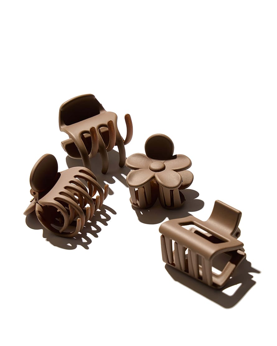 Small Claw Hair Clips 4 Pack Coffee